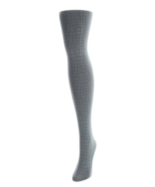 Women's Snakeskin Fleece Lined Opaque Winter Tights : Color: Gunmetal