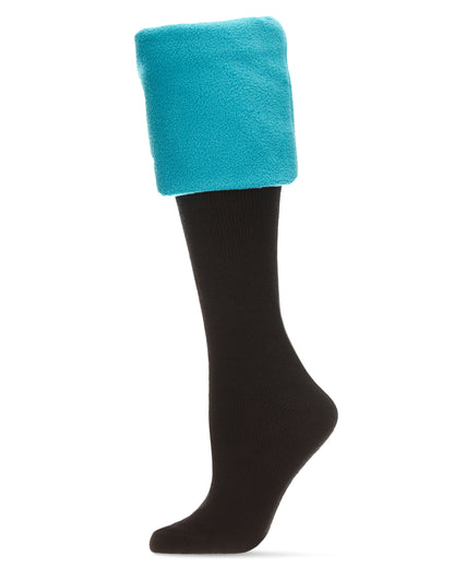 Extra Fuzzy Cuff Welly Boot Socks : Color: Blue Coral