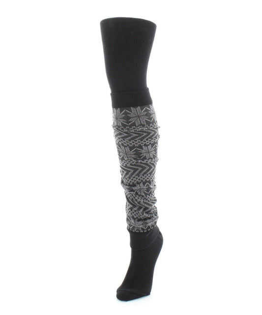 Snowflake Legwarmer/Flatknit Cotton Blend Sweater Tights : Color: Titanium/Black