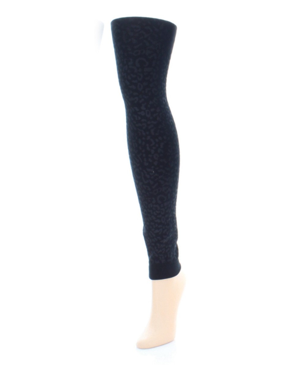 Women's Cheetah Fleece Lined Footless Winter Tights : Color: Black