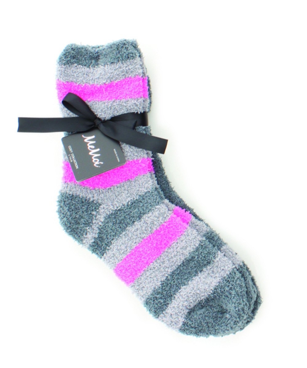 Striped/Solid Fuzzy Plush Crew Socks 2 Pack : Color: Pink Carnation