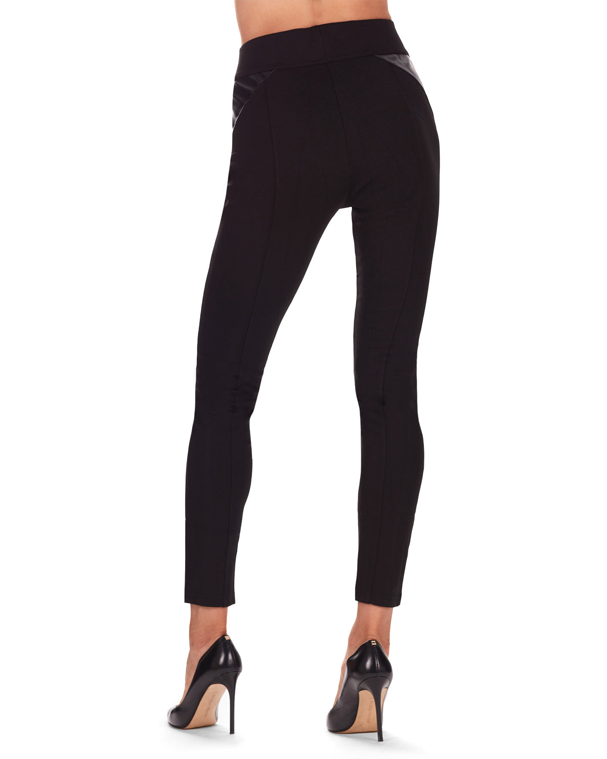 Marea Chic Faux Leather Cotton Blend Fashion Leggings : Color: Black