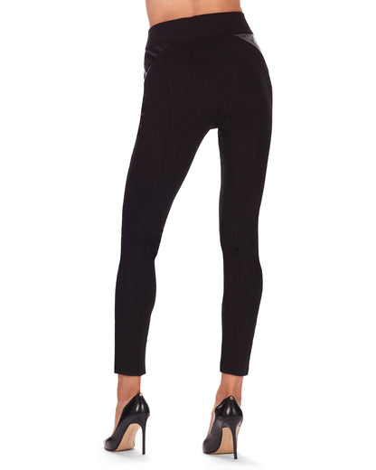 Marea Chic Faux Leather Cotton Blend Fashion Leggings : Color: Black