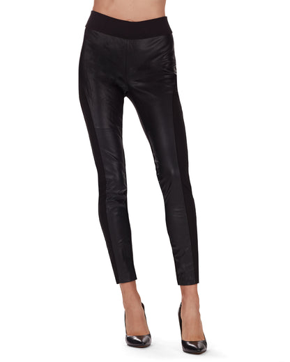 Marea Chic Faux Leather Cotton Blend Fashion Leggings : Color: Black
