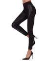 Marea Chic Faux Leather Cotton Blend Fashion Leggings : Color: Black