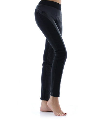 Marea Chic Faux Leather Cotton Blend Fashion Leggings : Color: Black