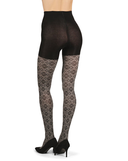 Diamond Pattern Swirl Cotton Blend Women's Sweater Tights : Color: Black