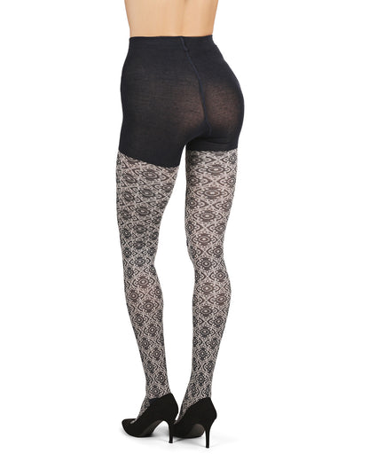 Diamond Pattern Swirl Cotton Blend Women's Sweater Tights : Color: Black