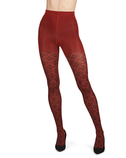 Diamond Pattern Swirl Cotton Blend Women's Sweater Tights : Color: Black