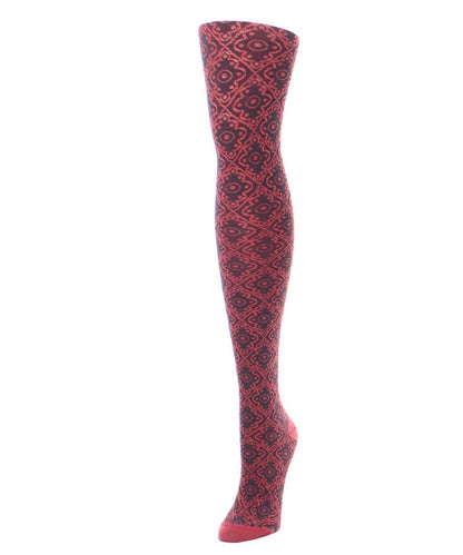 Diamond Pattern Swirl Cotton Blend Women's Sweater Tights : Color: Black