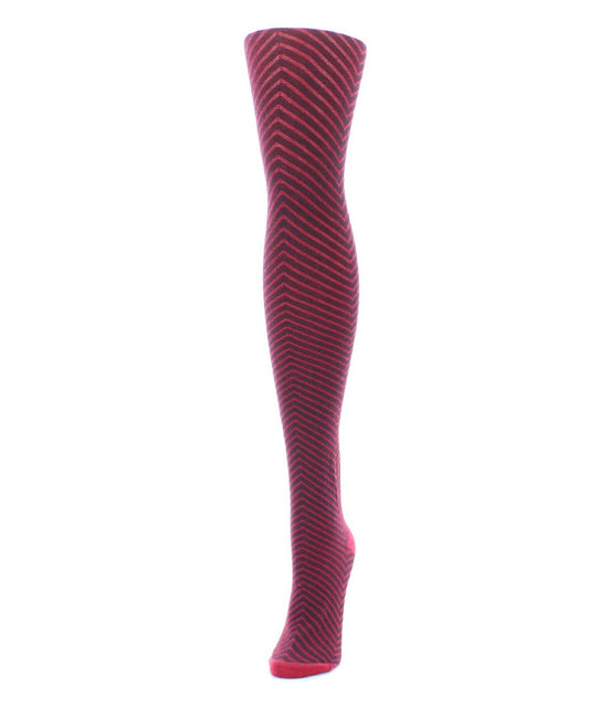 Chevron Knit Cotton Blend Sweater Tights : Color: Red