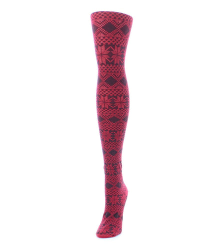 Flake Zone Cotton Blend Sweater Tights : Color: Red