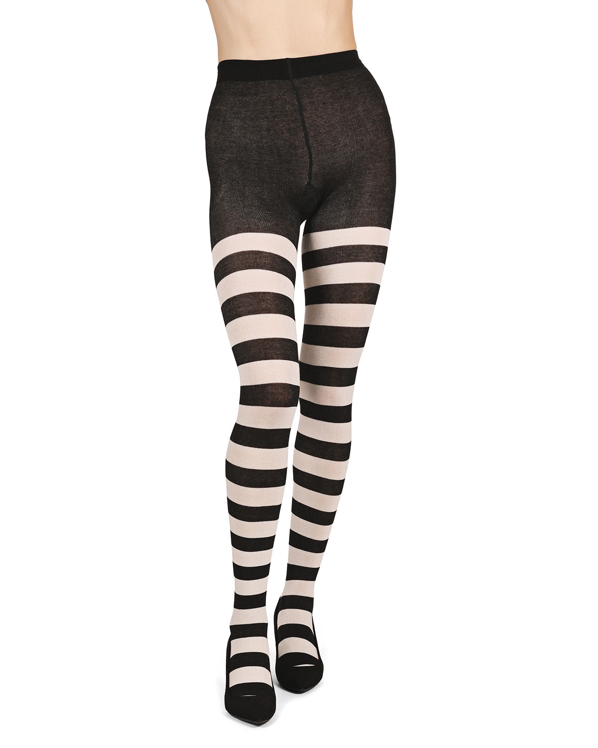 Grand Stripe Cotton Blend Sweater Tights : Color: Black