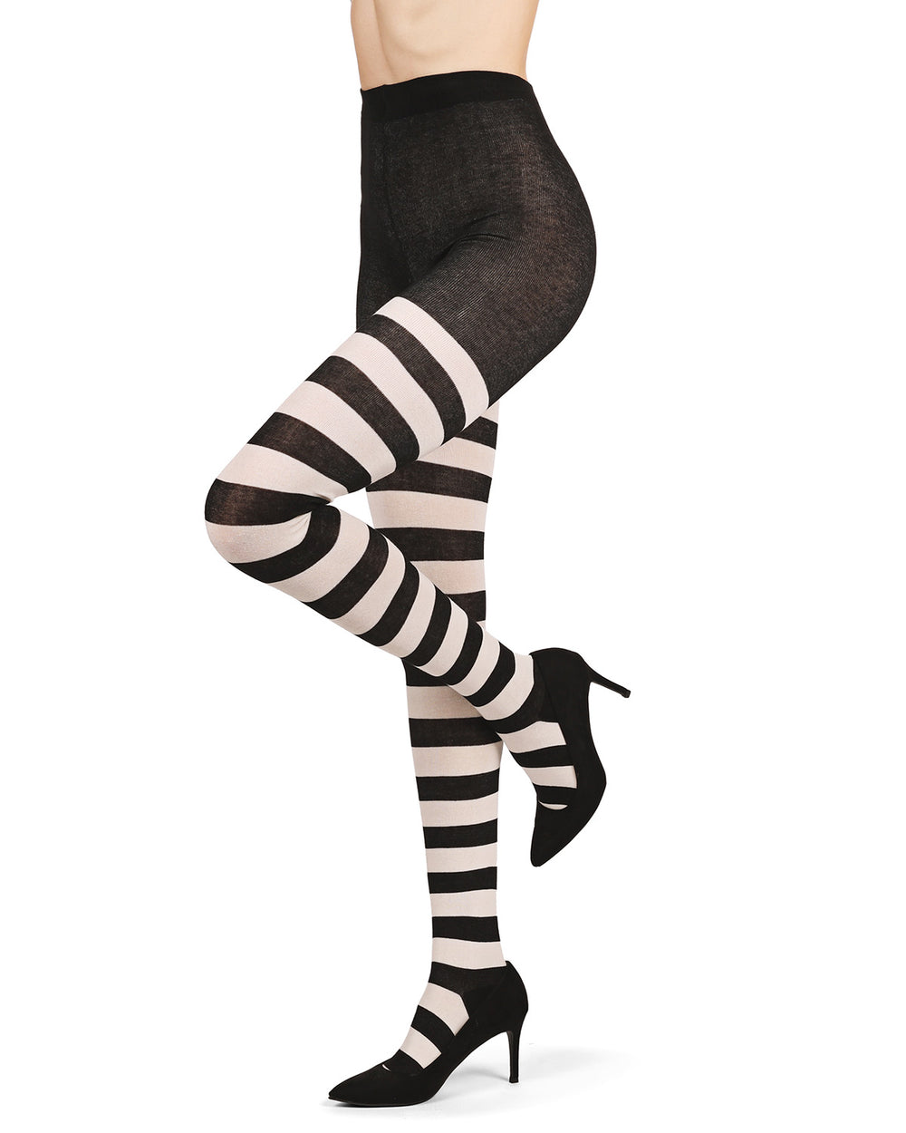 Grand Stripe Cotton Blend Sweater Tights : Color: Black
