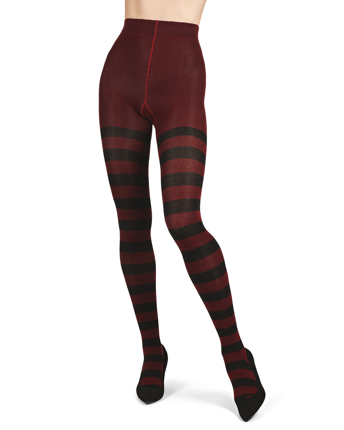 Grand Stripe Cotton Blend Sweater Tights : Color: Cabernet