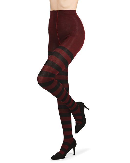 Grand Stripe Cotton Blend Sweater Tights : Color: Cabernet