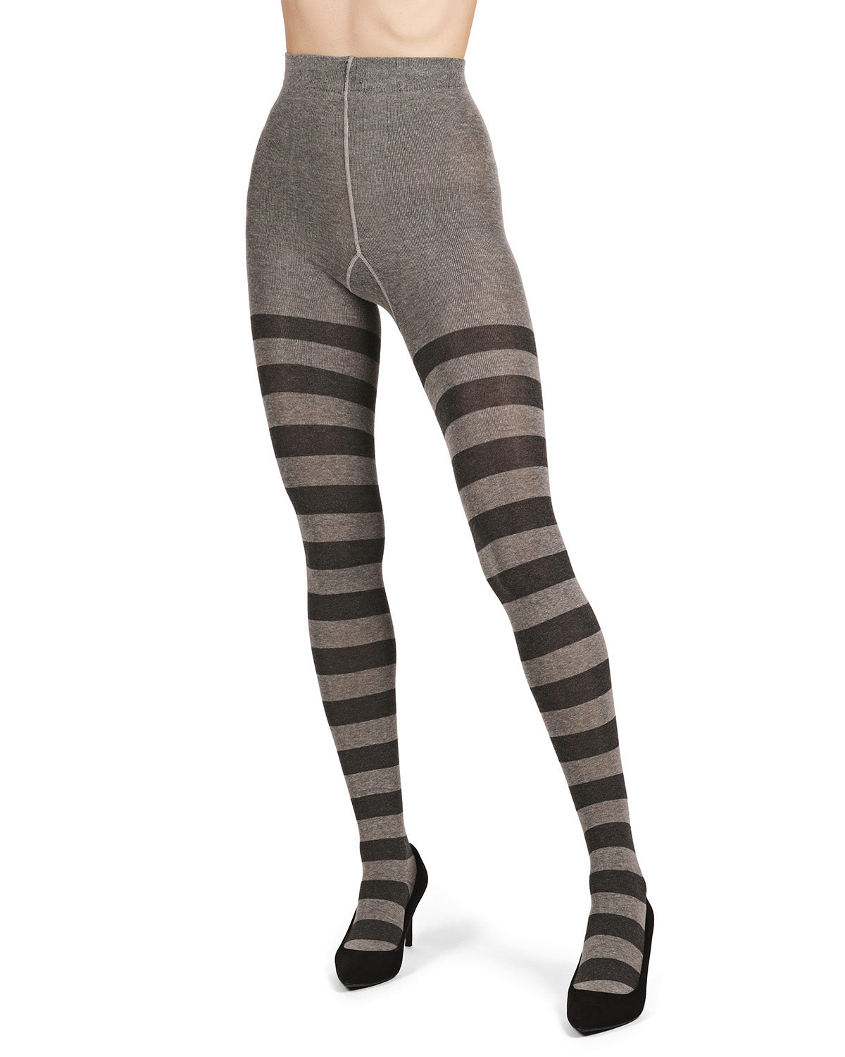 Grand Stripe Cotton Blend Sweater Tights : Color: Medium Gray Heather