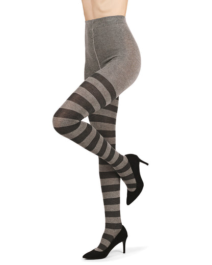 Grand Stripe Cotton Blend Sweater Tights : Color: Medium Gray Heather