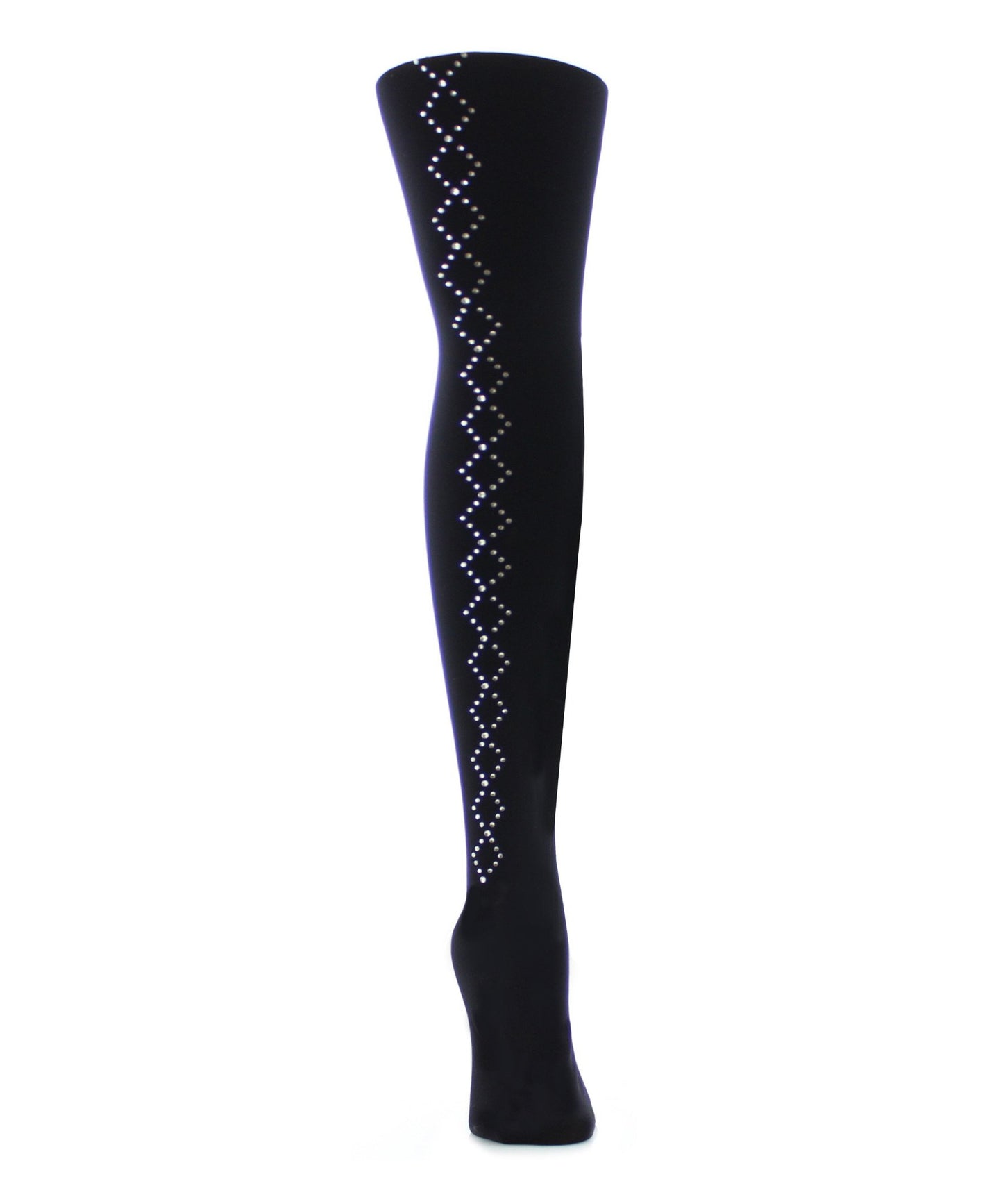 Women's Opaque Diamond Studs Glam Nylon Tights : Color: Black