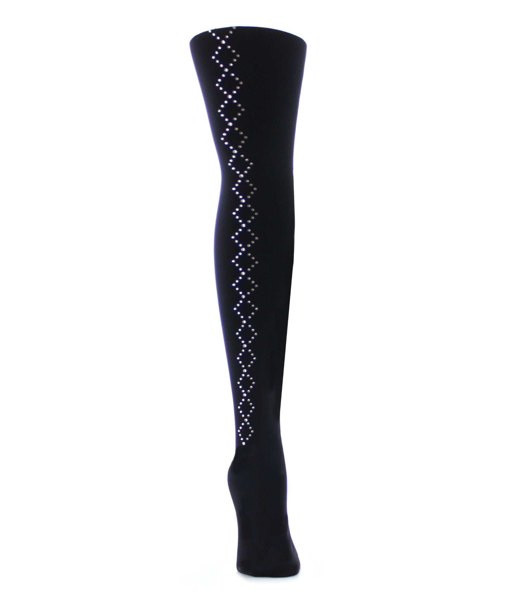 Women's Opaque Diamond Studs Glam Nylon Tights : Color: Black
