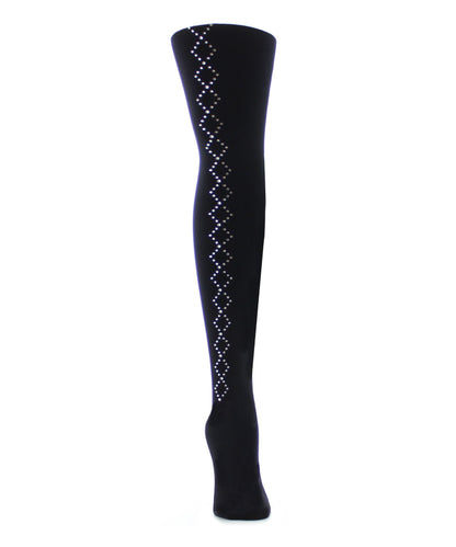 Women's Opaque Diamond Studs Glam Nylon Tights : Color: Black