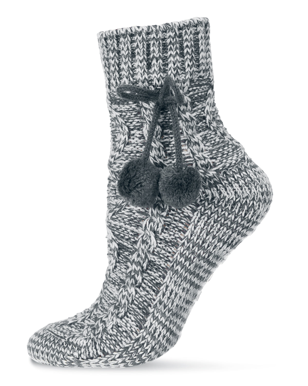 Textu Pom Ankle Length Thick Knit Lounge Socks : Color: Gray