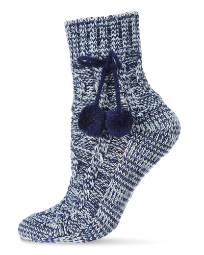 Textu Pom Ankle Length Thick Knit Lounge Socks : Color: Navy