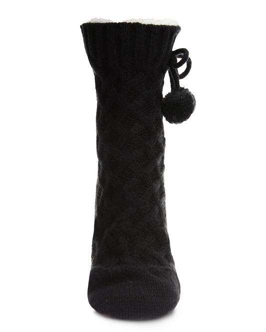 Pom Cross Sherpa Top Lined Lounge Sock : Color: Black