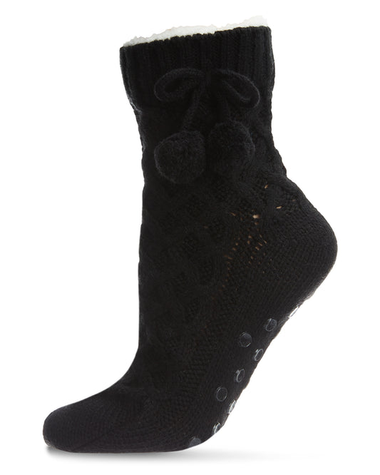 Pom Cross Sherpa Top Lined Lounge Sock : Color: Black