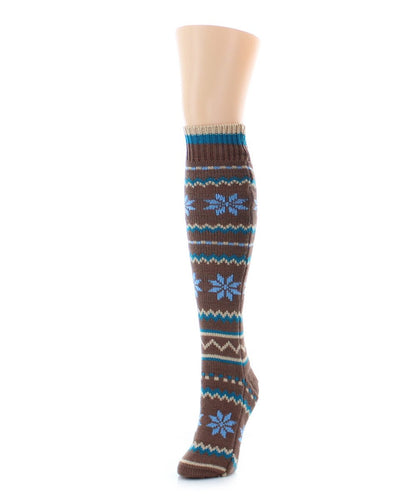 Flaketion Knit Knee High Flower Socks : Color: Brown