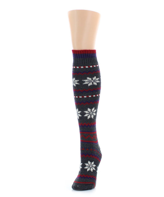 Flaketion Knit Knee High Flower Socks : Color: Dark Gray Heather