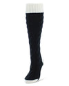 Braid Tip Chunky Knit Two Tone Knee High Socks : Color: Black/Winter White