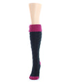 Braid Tip Chunky Knit Two Tone Knee High Socks : Color: Black/Sangria