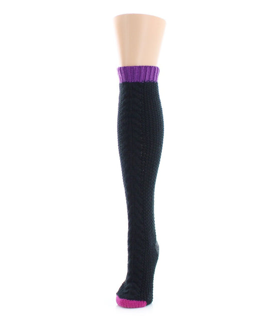 Two Tone Chunky Knit Knee High Socks : Color: Black