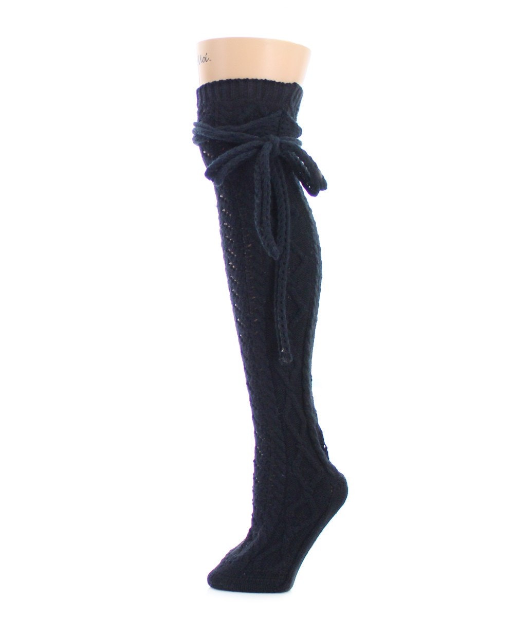 Sailors Knot Chunky Knit Over The Knee Sock : Color: Black