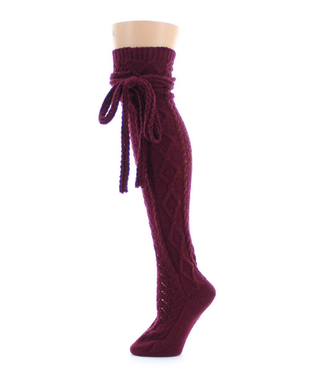 Sailors Knot Chunky Knit Over The Knee Sock : Color: Burgundy