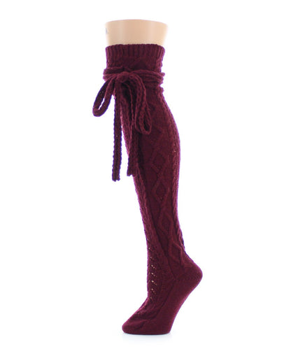 Sailors Knot Chunky Knit Over The Knee Sock : Color: Burgundy