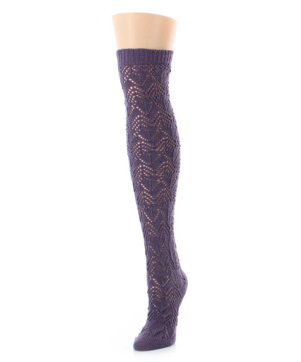 Zig Asymmetry Chunky Knit Over The Knee Sock : Color: Lavender