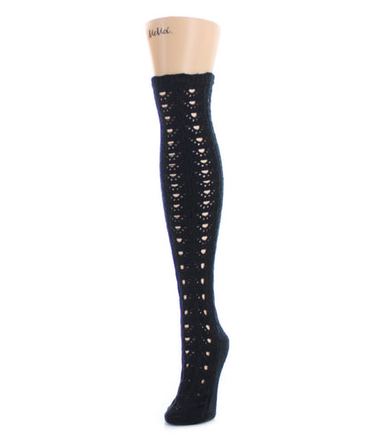 Linear Loop Chunky Knit Over The Knee Warm Socks : Color: Black