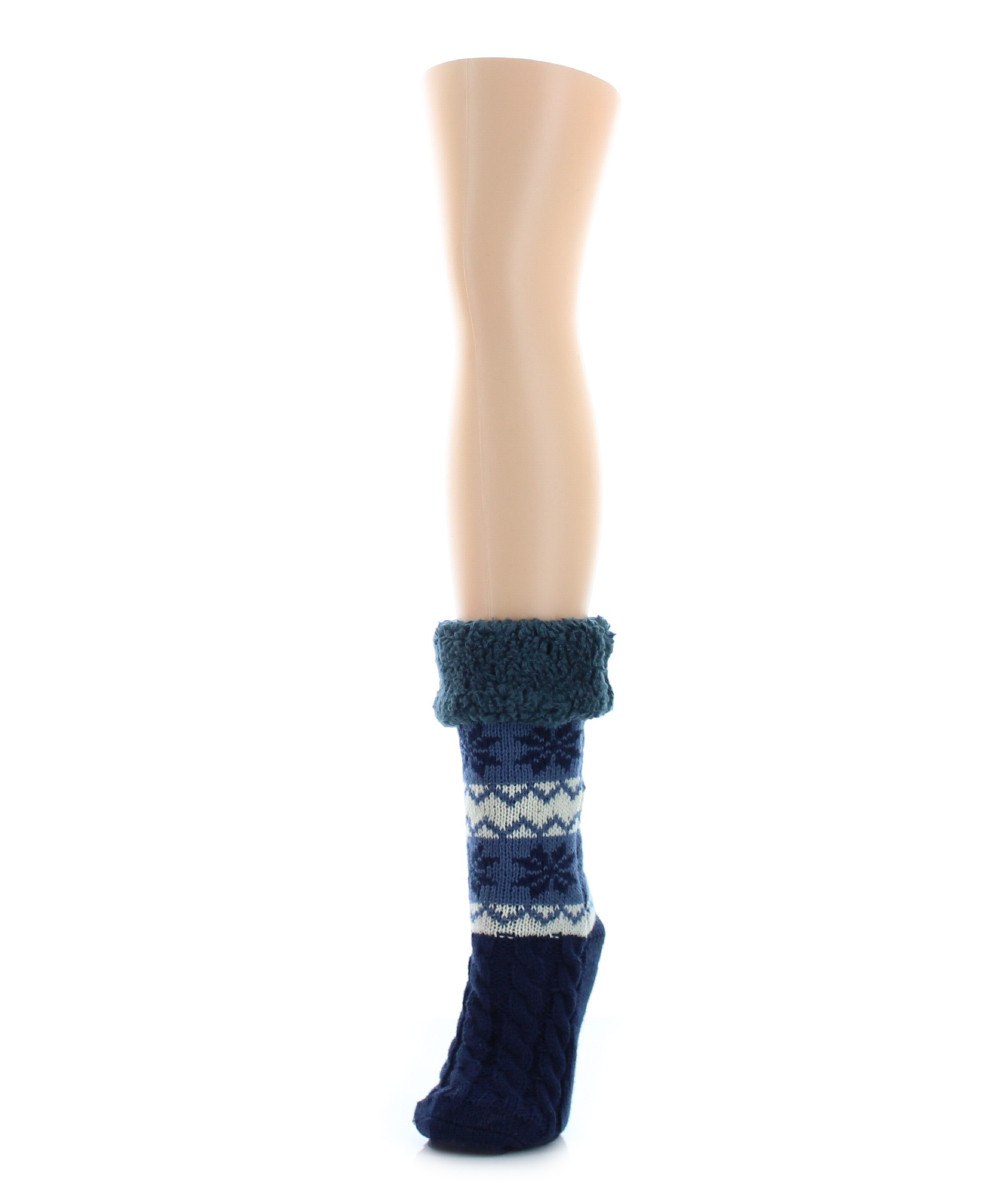 Flake Zag Sherpa-Lined Lounge Socks : Color: Navy