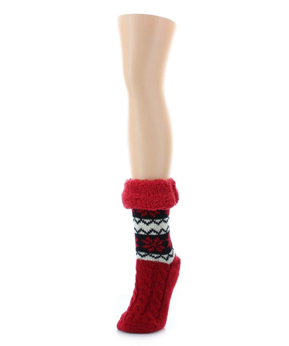 Flake Zag Sherpa-Lined Lounge Socks : Color: Red