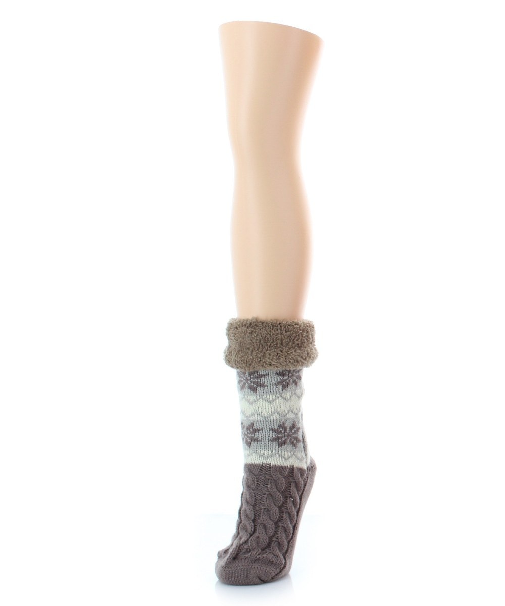 Flake Zag Sherpa-Lined Lounge Socks : Color: Taupe
