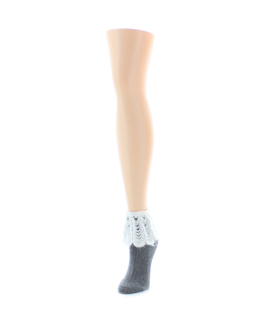 Crochet Cuff Women's Wool Blend Anklet Socks : Color: Gray Heather