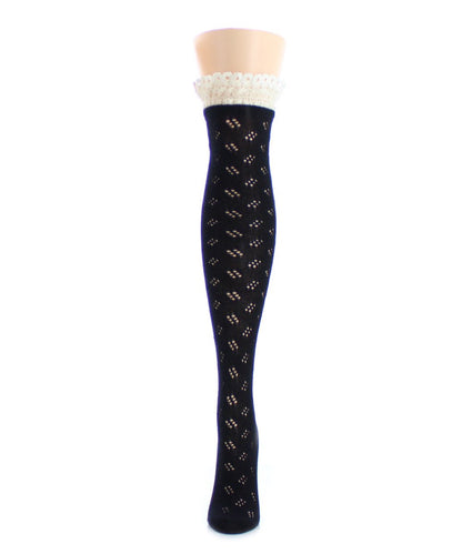 Slanted Class Combed Cotton Over The Knee Sock : Color: Black