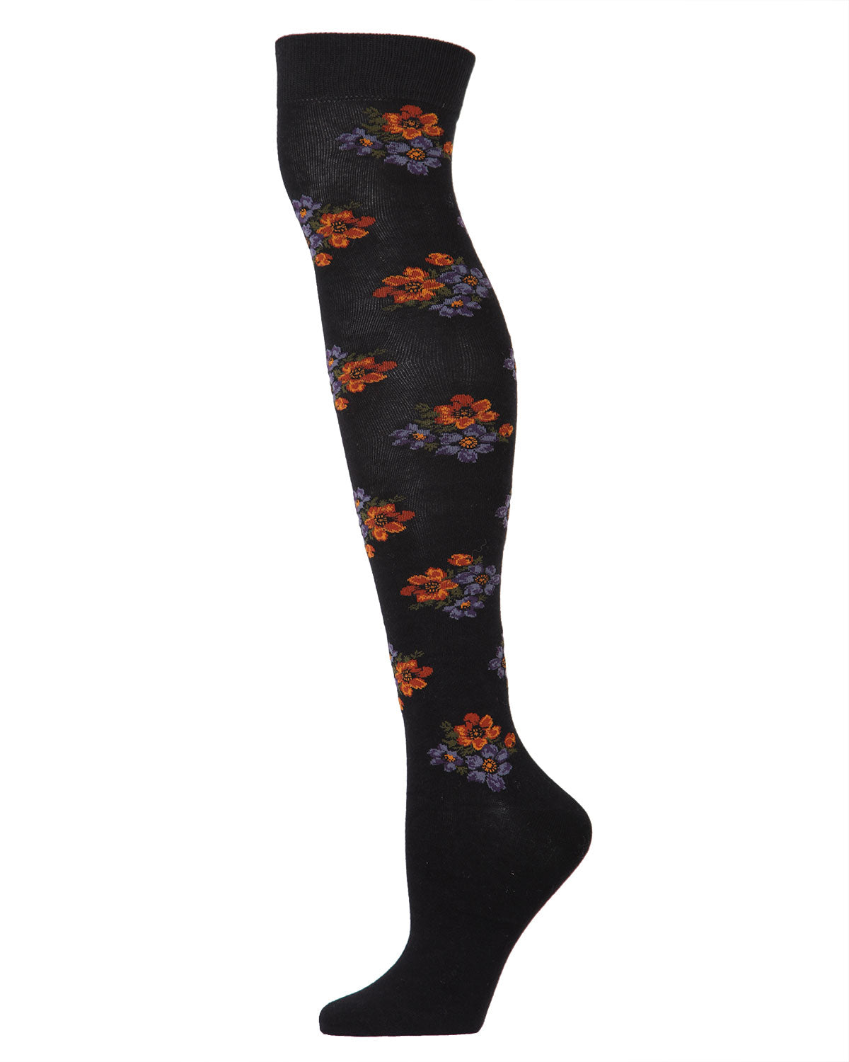 Women's Floral Pinch Over the Knee Cotton Blend Warm Socks : Color: Black