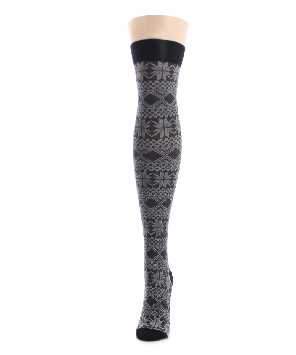 Flake Zone Cotton Blend Over The Knee Warm Socks : Color: Black