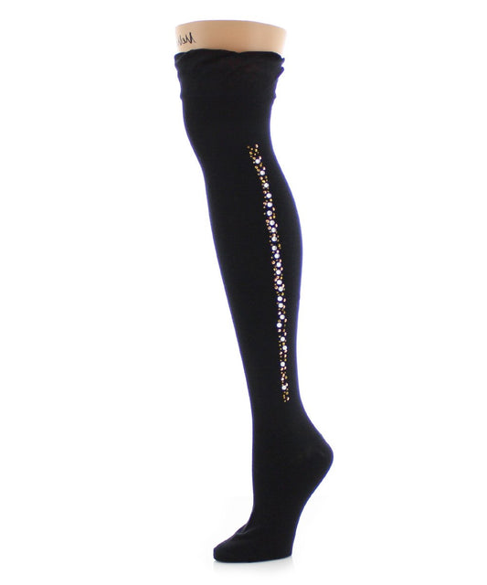 Seam Stud Glam Over The Knee Warm Cotton Blend Socks : Color: Black