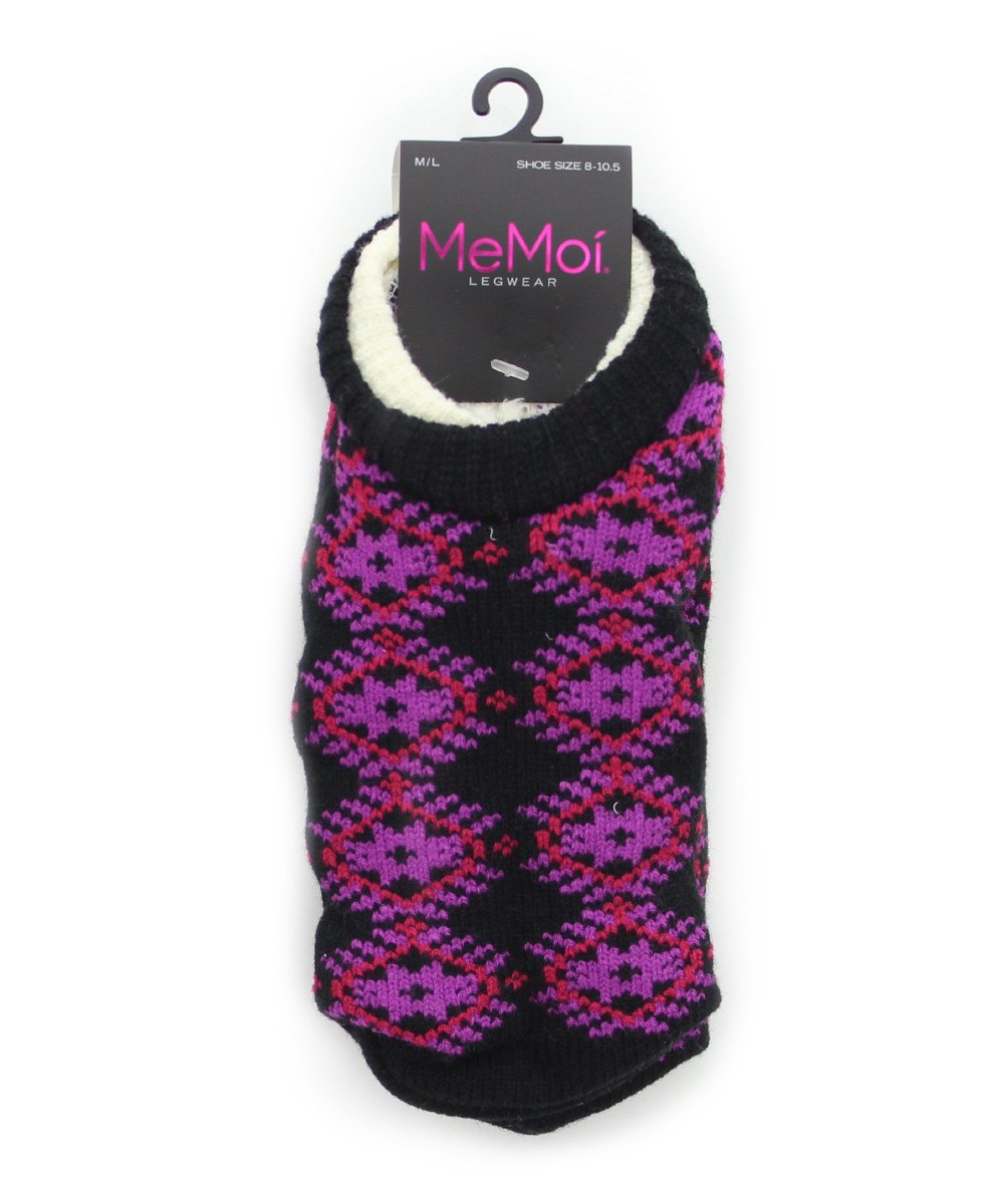 Diamond Arrow Fuzzy Lined Bootie Slipper Socks : Color: Black