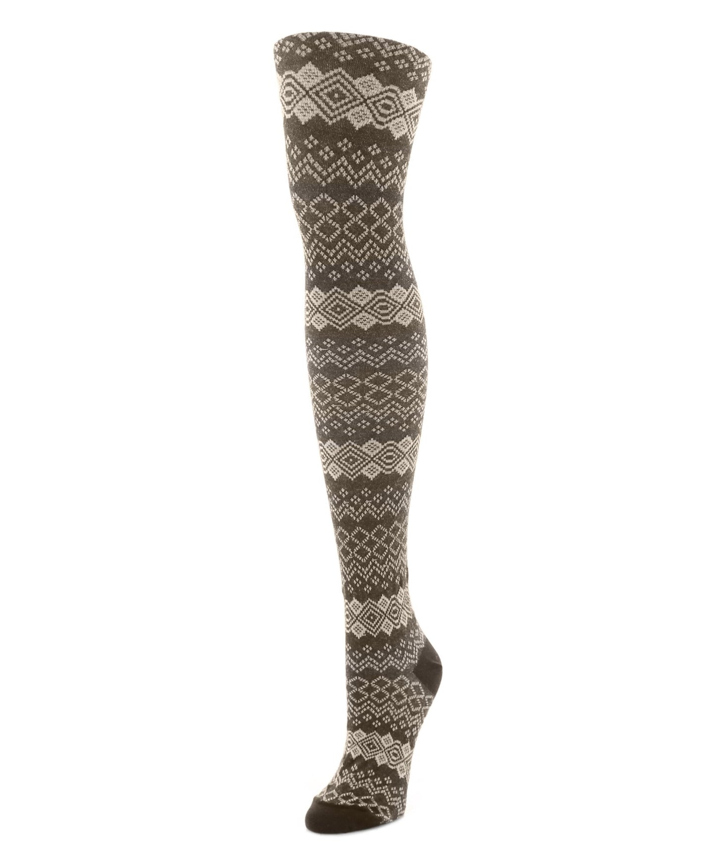 Horizontal Diamond Cotton Blend Sweater Tights : Color: Brown Heather