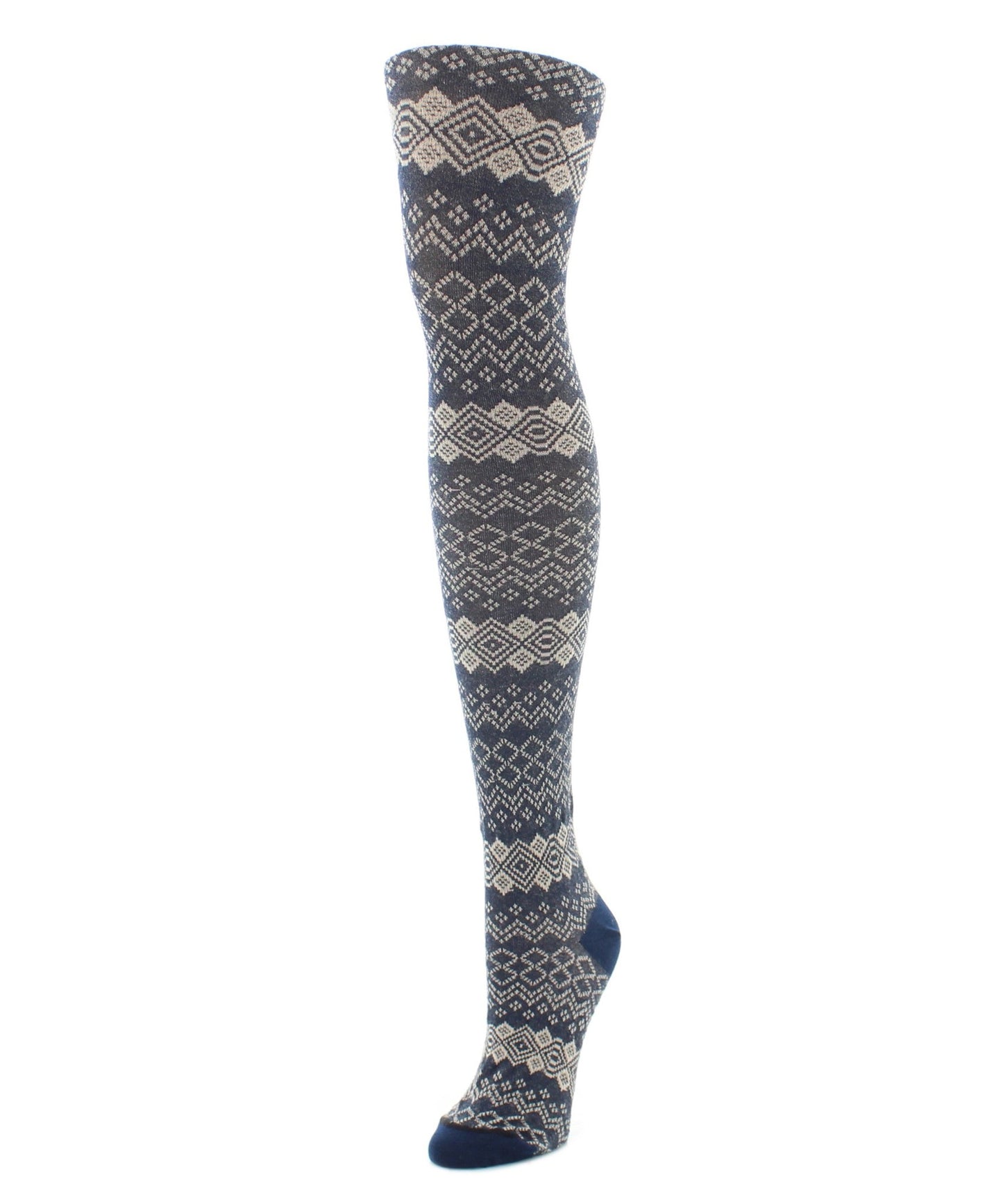 Horizontal Diamond Cotton Blend Sweater Tights : Color: Navy Blazer